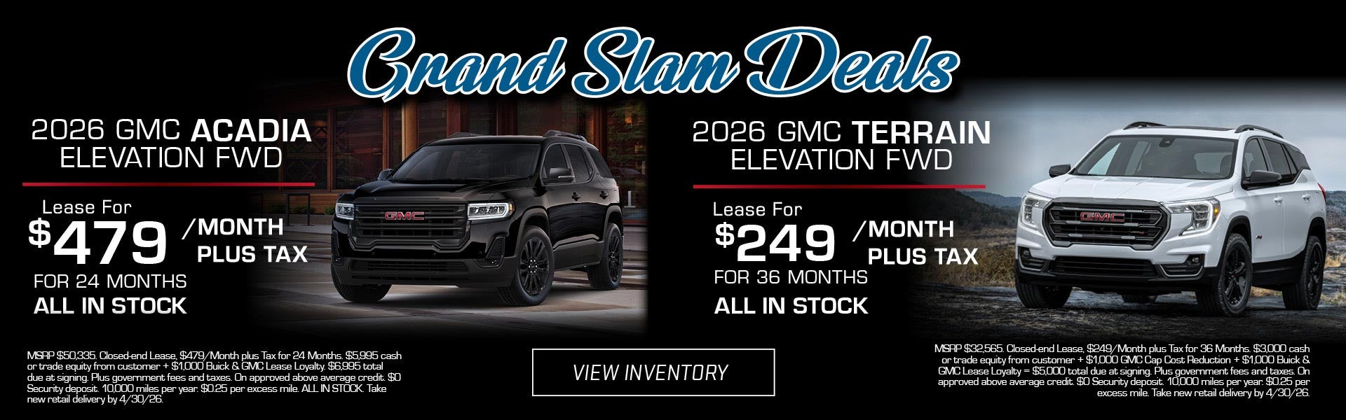 2026 GMC Acadia and Terrain Elevation SUV lease deals