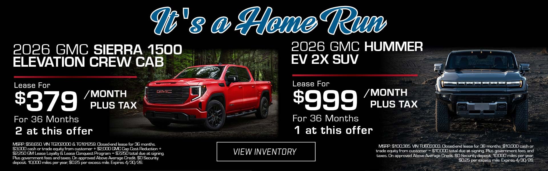 2026 GMC Sierra 1500 and Hummer EV lease offers