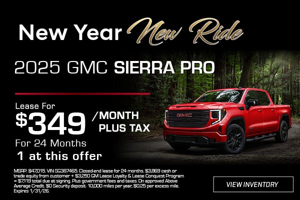 Red 2025 GMC Sierra Pro truck lease offer