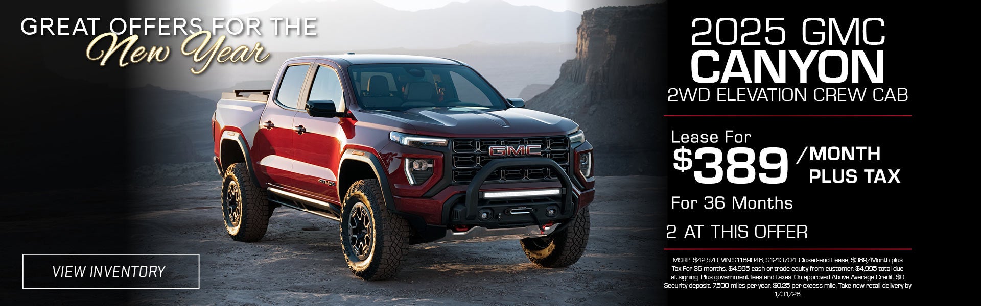 Red 2025 GMC Canyon crew cab lease offer