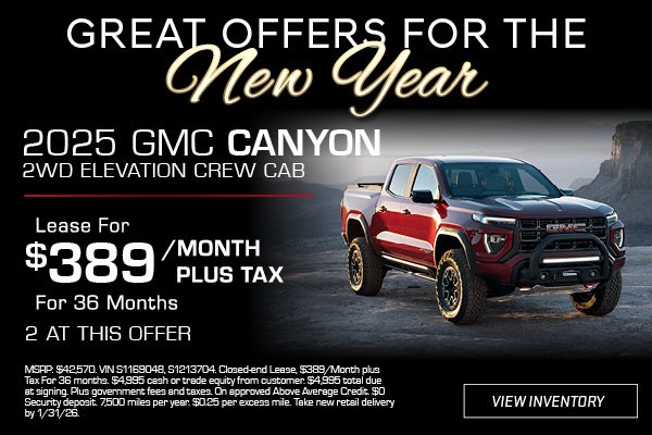 Red 2025 GMC Canyon crew cab lease offer