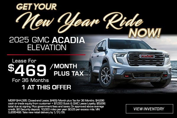 Silver 2025 GMC Acadia Elevation lease offer