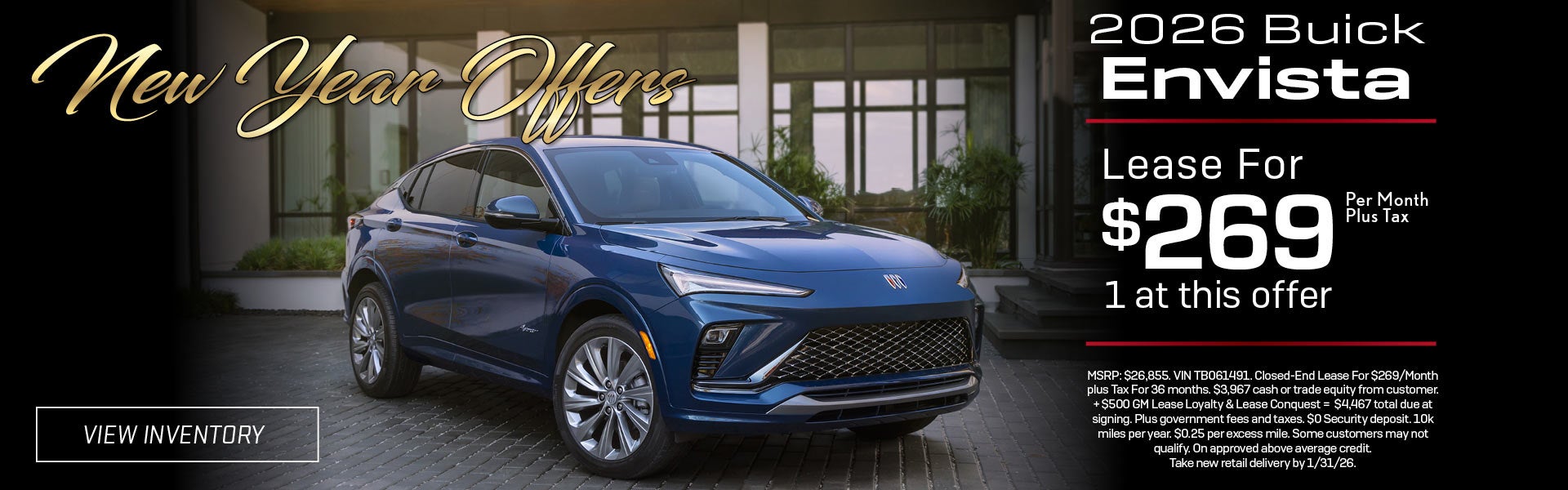 Blue 2026 Buick Envista crossover lease offer