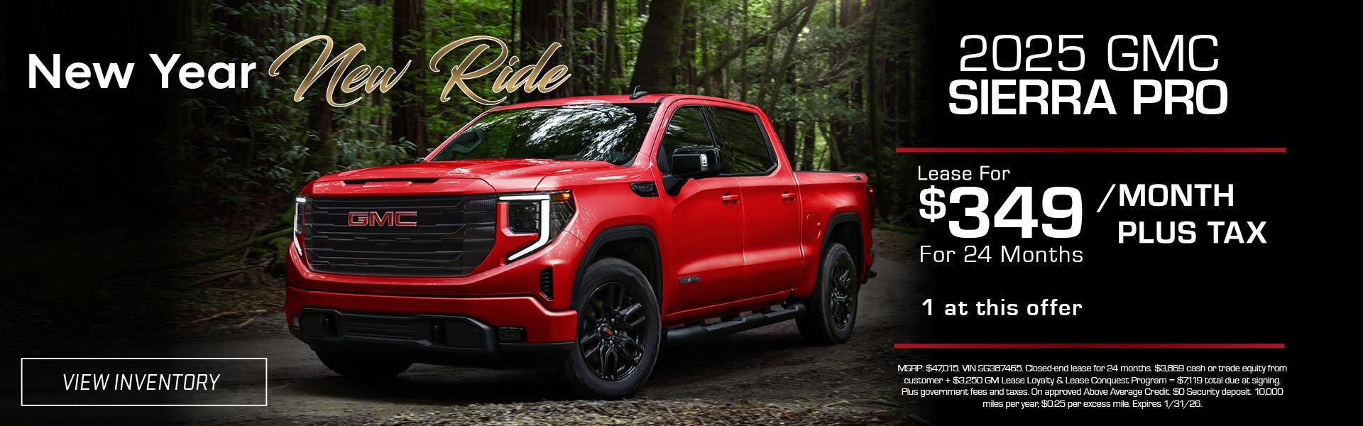 Red 2025 GMC Sierra Pro truck lease offer